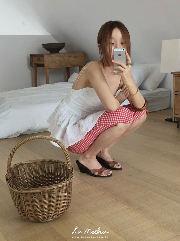 側開衩格紋卡布里褲